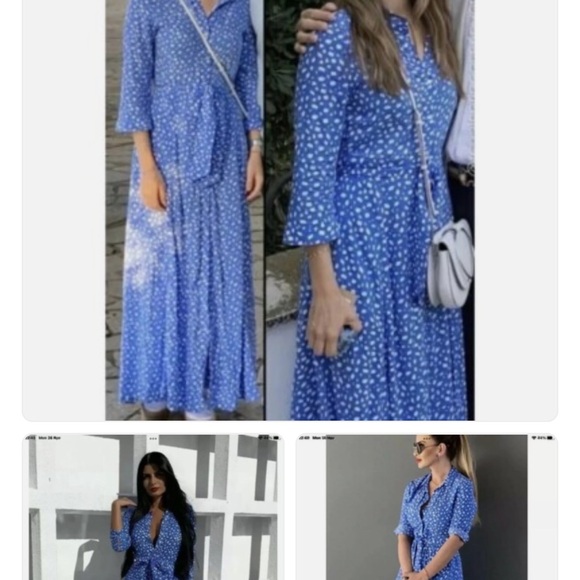 Zara Blue Midi Dress with White Dots - Picture 2 of 3